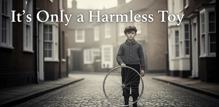 Boy with bicycle wheel (bowl) in 1930s Leicester